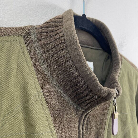 Orvis Mens Large Green Brown 100% Wool Full Zip Bomber Jacket - Picture 6 of 9